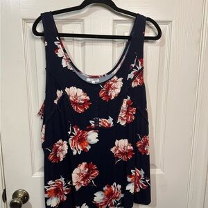 Floral Sleeveless Top - Navy and Red